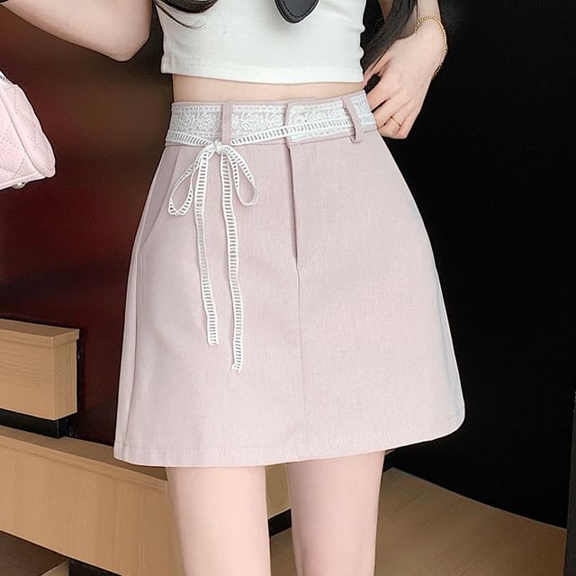 Lace Mini Rise A-Line Trim High Plain Skirt