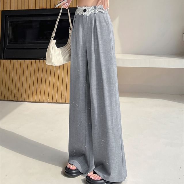 Wide Rise Glitter (Various Designs) Leg Panel High Slacks Lace