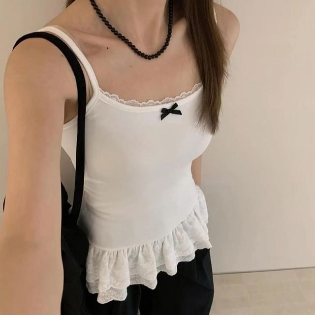 Scoop-Neck Spaghetti-Strap Lace Cami - LaceLux