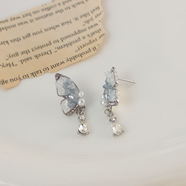 Pearl / Drop Clip-On Rhinestone Faux Earring Butterfly