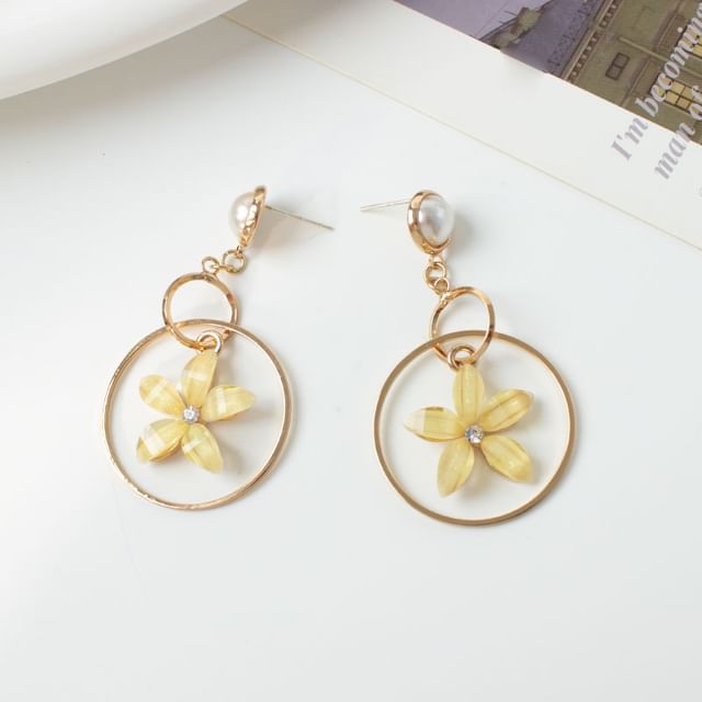 Faux Alloy Floral Cuff Earring Rhinestone Pearl Dangle / Ear