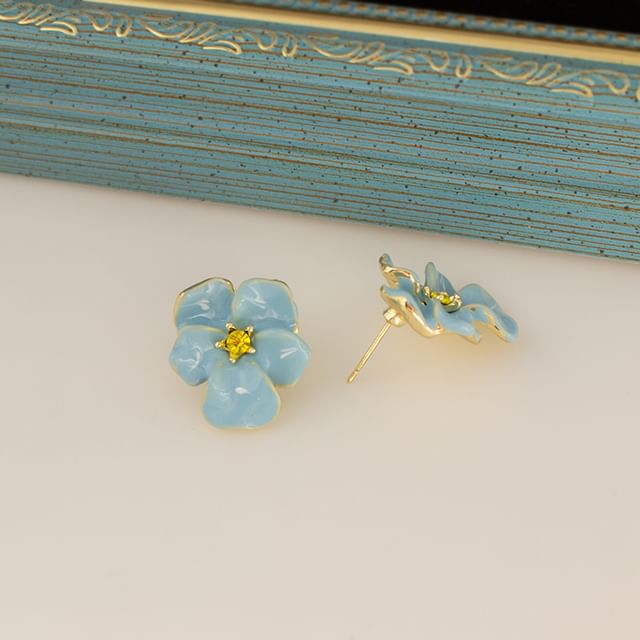 Stud Alloy Ear / Glaze Floral Cuff Earring