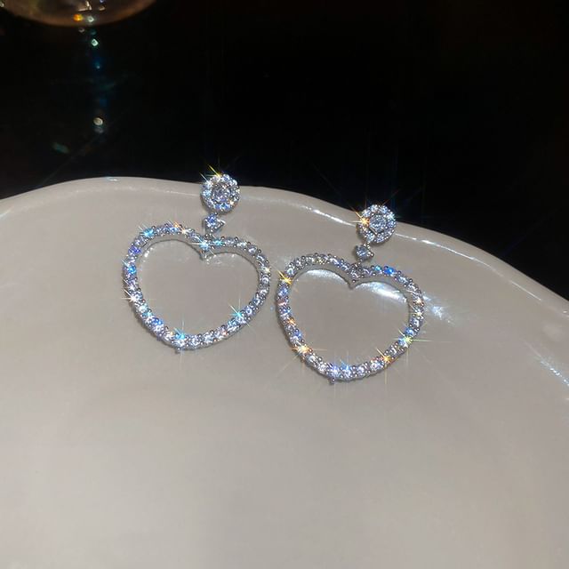 Alloy Drop Earring Heart Rhinestone
