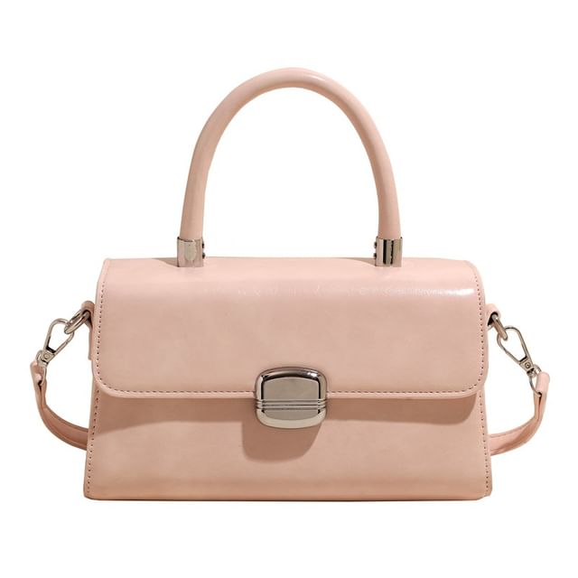 Handle Faux Flap Plain Bag Leather Top Crossbody