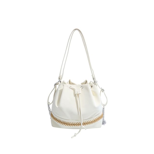 Leather Faux Drawstring Tone Two Bag Bucket