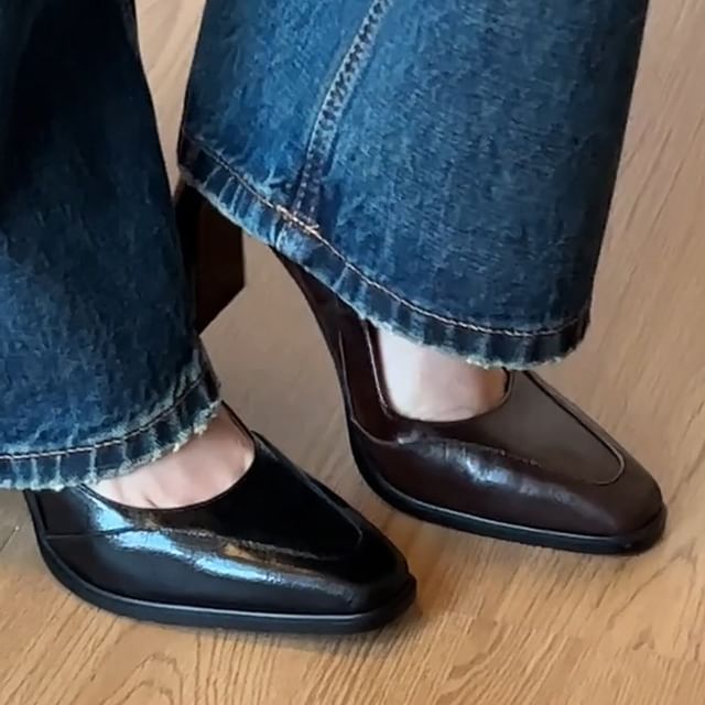 Heel Mary Square Toe Pumps Jane Block Panel