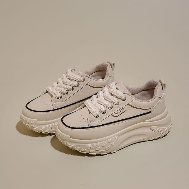Lace-Up Leather Sneakers Faux Platform