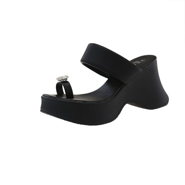 Toe Platform Slide Wedge Loop Rhinestone Heel Sandals
