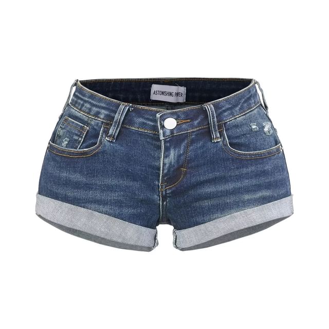 Distressed Roll Up Hem Denim Shorts