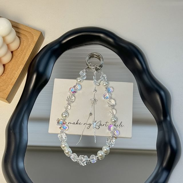 Lanyard Butterfly with Strap Phone Wrist Pad Pearl Faux