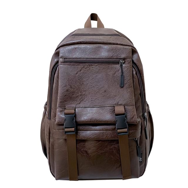 Zip Plain Faux Backpack Leather