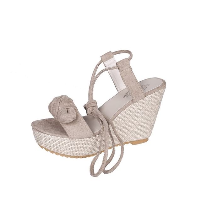 Tie-Up Wedge Sandals Platform Bow