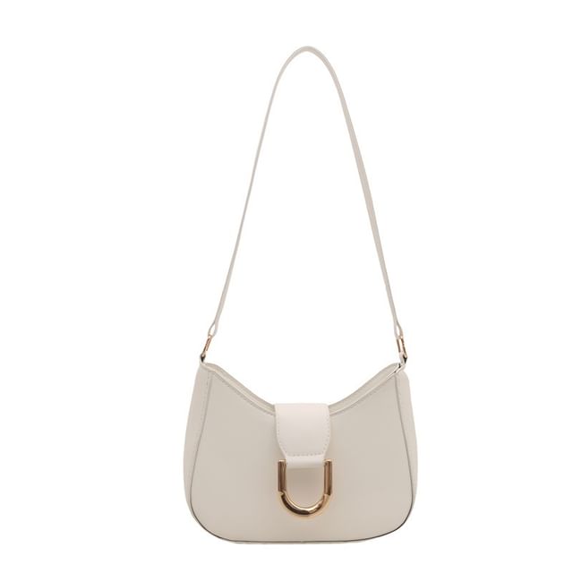 Faux Leather Plain Buckled Shoulder Bag