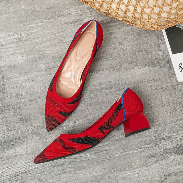 Pumps Striped Chunky Heel Pointed