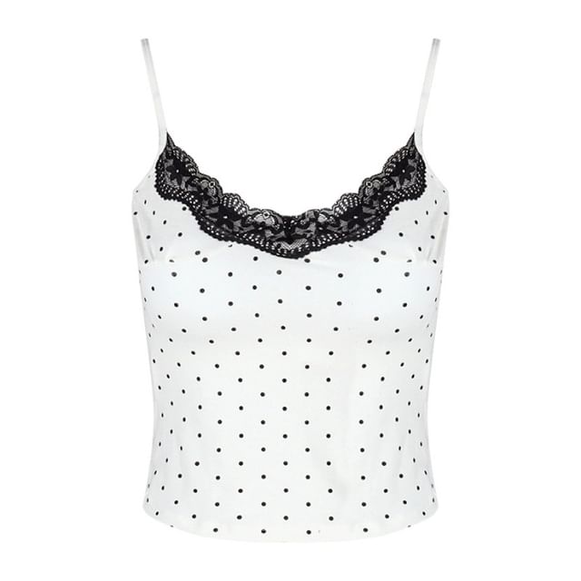 Scoop Neck Lace Trim Dotted Cami Top