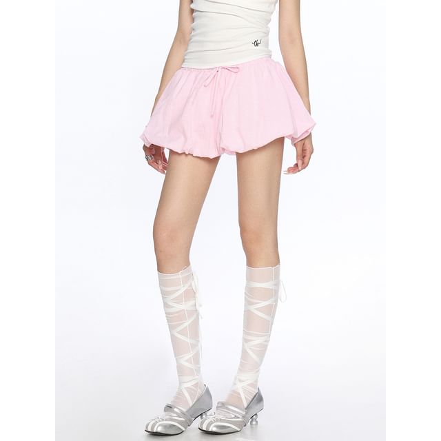 Drawstring Striped Bubble Hem Mini Skirt