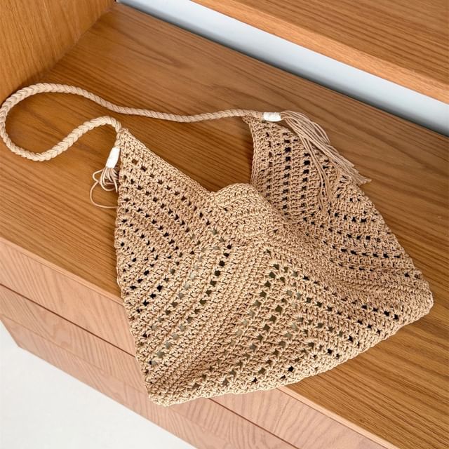 Knit Crochet Tote Bag Tassel