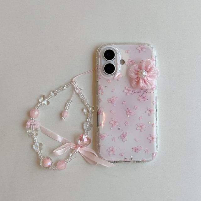 Floral Phone Case / 3D Flower Adhesive Decoration / Strap / Set