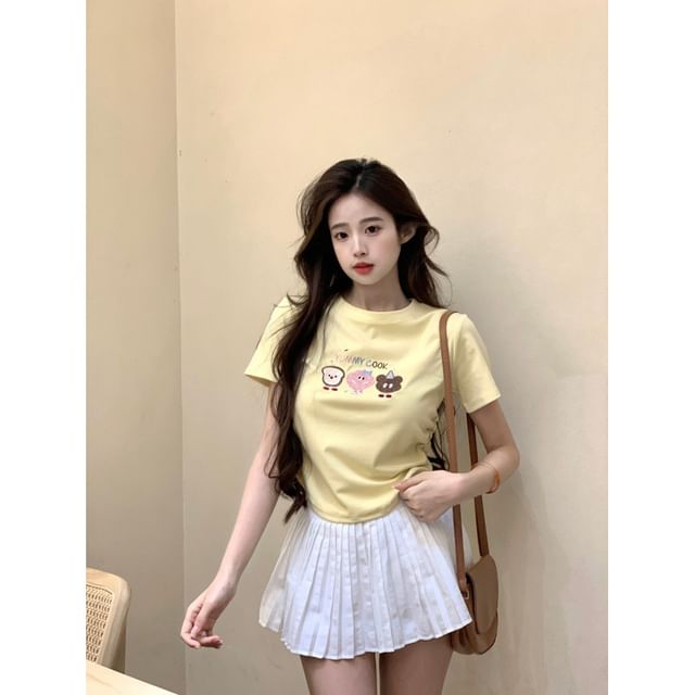 T-Shirt Embroidered Crop Crewneck Short-Sleeve