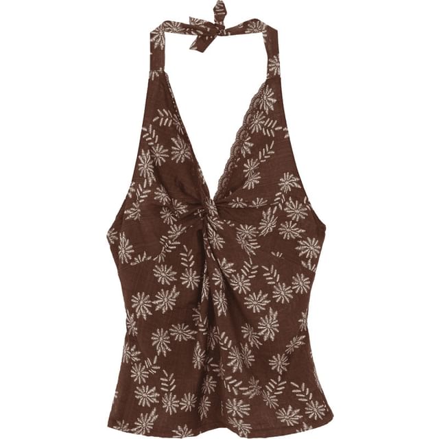 Top Mini Skirt / Sleeveless Print V-Neck