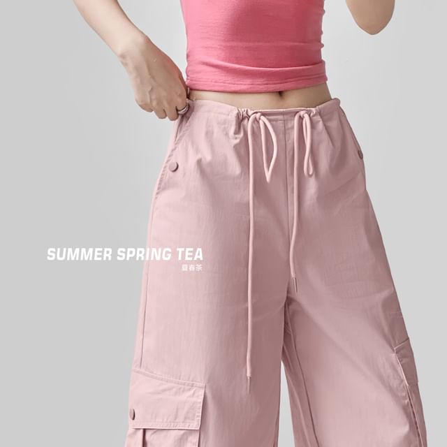 Low Waist Plain Wide Leg Cargo Pants (Various Designs)