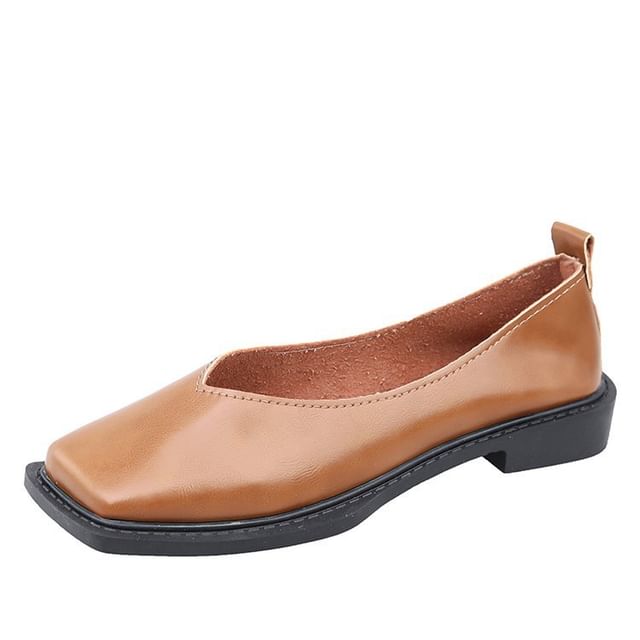 Toe Faux Flats Leather Square