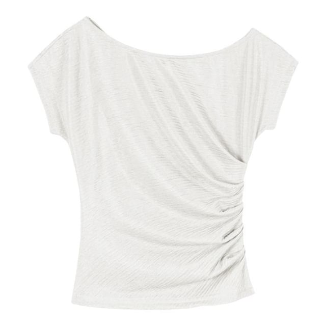 Plain Off-Shoulder Short-Sleeved Fitted Tee