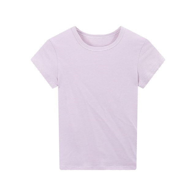 Striped Round-Neck Short-Sleeved Tee / Drawstring-Waist Wide-Leg Pants