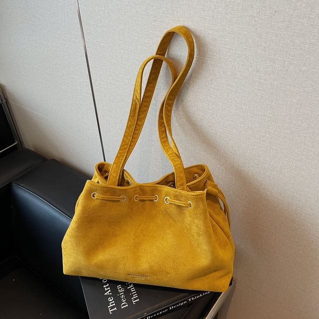 Plain Suede Tote Drawstring Bag Faux