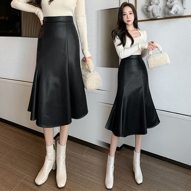 Plain Midi Mermaid Skirt - High Rise
