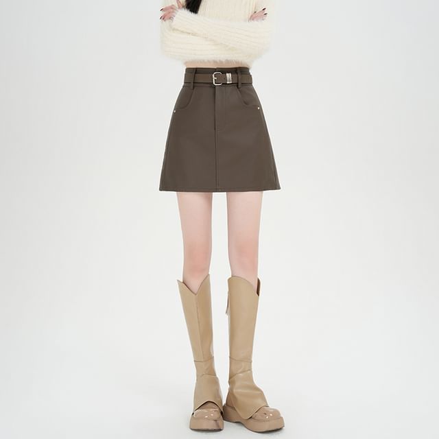 Plain Mini A-Line Skirt - High Rise