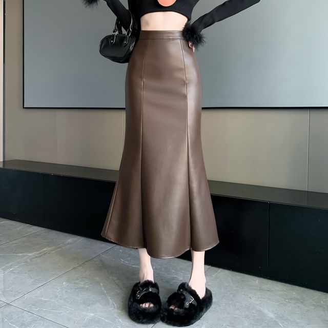 Faux Leather Mermaid Maxi Skirt - High Waist