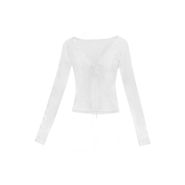 V-Neck Lace Camisole Top / Plain Light Cardigan