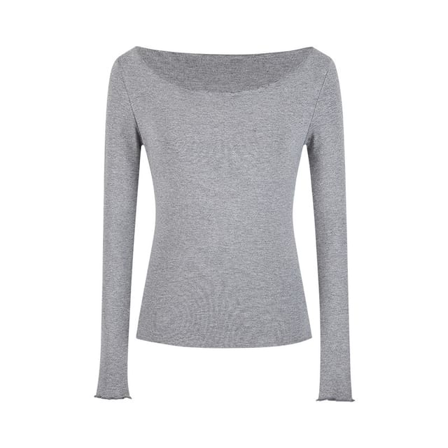 Plain Ruffled-Trim Cold-Shoulder Sleeved Fitted Top