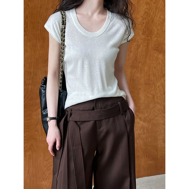 Scoop-Neck Short-Sleeved Knit Top