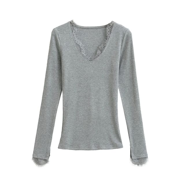 Slim Fit V-Neck Tee with Lace Panel