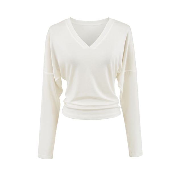 Plain V-Neck Long-Sleeved Casual T-Shirt