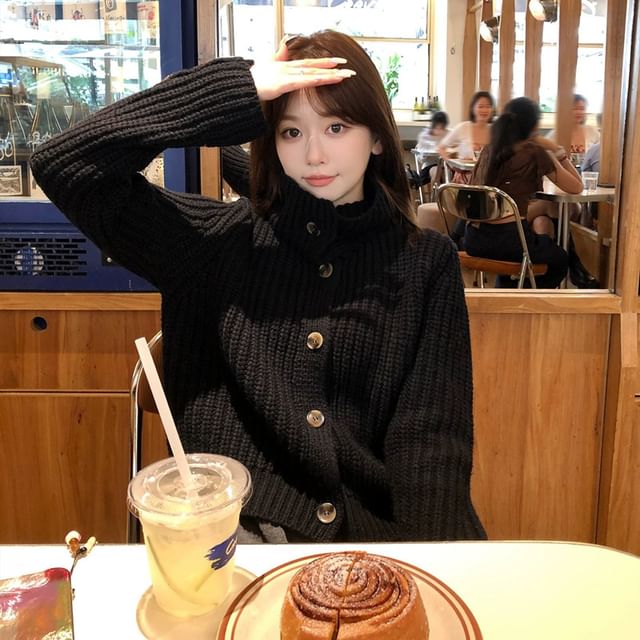 Chunky Knit Collared Plain Cardigan