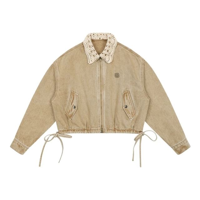 Drop-Shoulder Washed Denim Zip Jacket