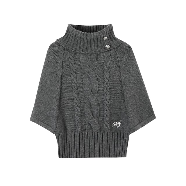 Elbow-Sleeve Turtleneck Plain Cable-Knit Sweater / High Waist Mini A-Line Skirt