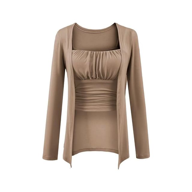 Ruched Padded Camisole Top & Open Front Cardigan Set
