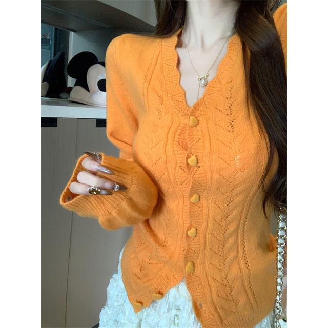 Pointelle Knit V-Neck Cardigan