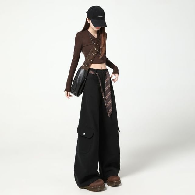 Mid Waist Plain Baggy Cargo Pants (Various Designs)