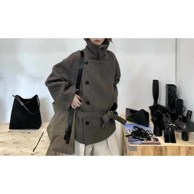 Collared Plain Double Breasted Jacket