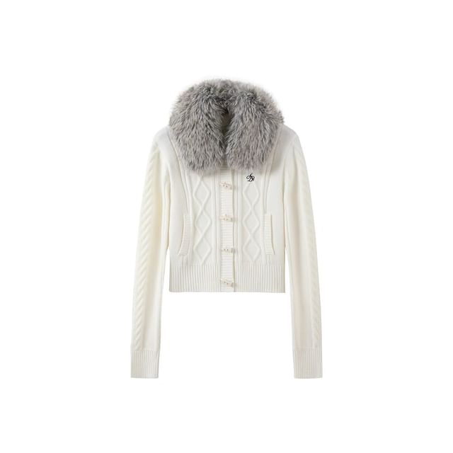 Faux Fur Collar Cable Knit Toggle Cardigan