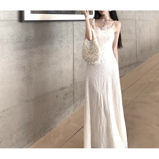 Tie Shoulder Plain Floral Applique Maxi A-Line Dress / Cape