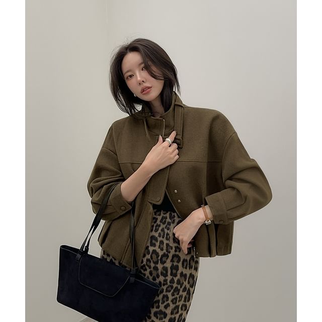 Mockneck Zipper Woolen Jacket