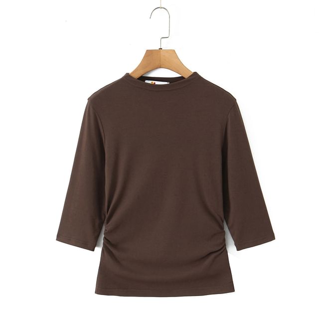 Crewneck 3/4-Sleeve Plain Knit Top
