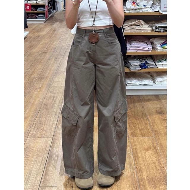 High Rise Plain Baggy Cargo Pants