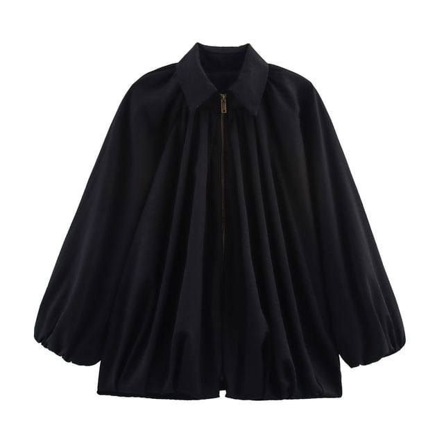 Plain Puff Sleeve Loose-Fit Blouse